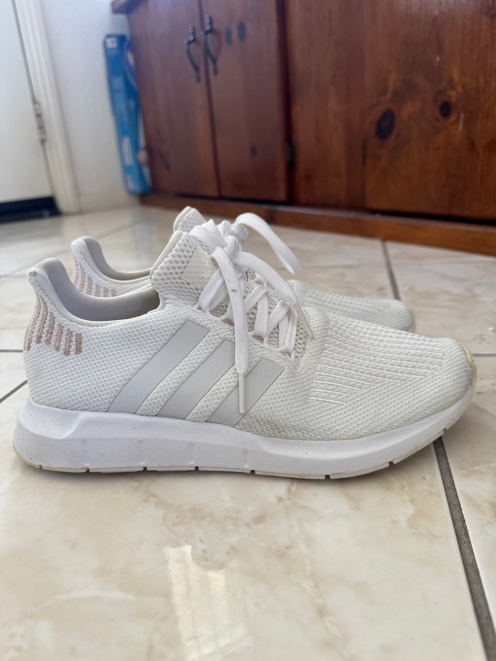adidas All-White Knit Lace-Up Sneakers